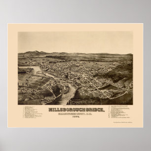 Hillsborough, panoramische Karte NH - 1884 Poster