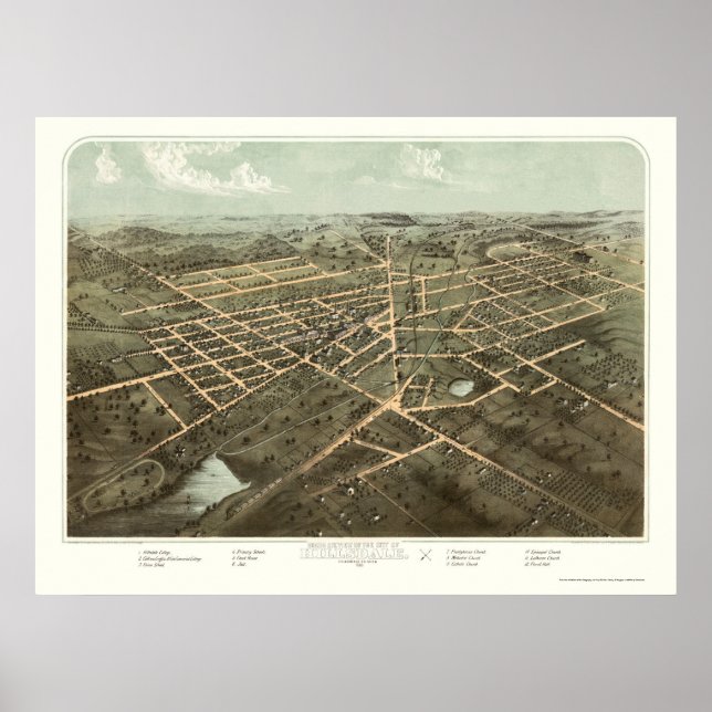Hillsdale, MI Panoramic Map - 1866 Poster (Vorne)