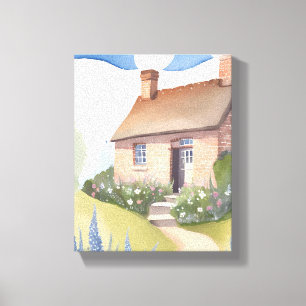 Hillside Cottage   Aquarell-Ziegel-Hausmalerei Leinwanddruck