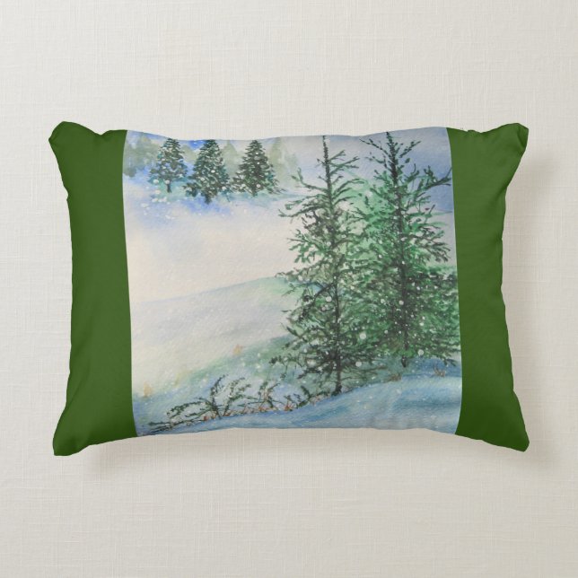 Hillside Evergreens und Snow Dekokissen (Vorderseite)