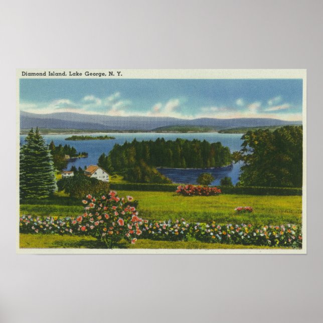Hillside View of Diamond Island and Lake Poster (Vorne)
