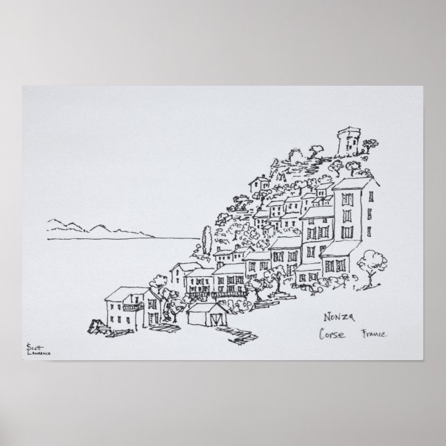 Hilltop Village Nonza | Korsika, Frankreich Poster (Vorne)