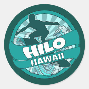 Hilo Hawaii aquamarine Surfer-Logo-Aufkleber Runder Aufkleber