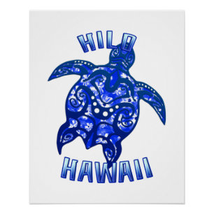 Hilo Hawaii Vacation Tribal Turtle Poster