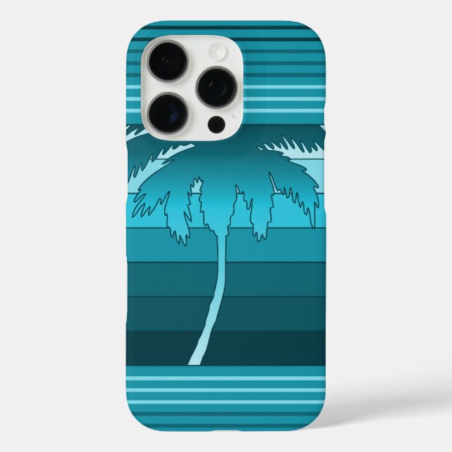 Hilo Hawaiian Palms Aquamarin gestreift iPhone 16 Pro Hülle (Rückseite)
