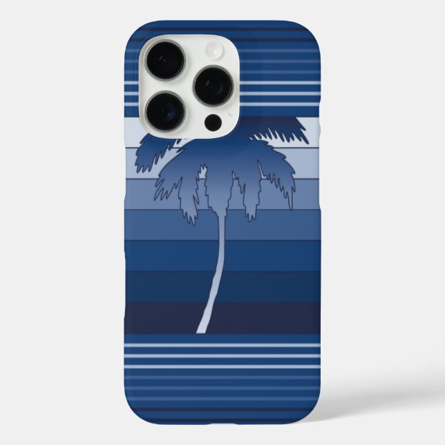 Hilo Hawaiian Palms Striped Blue iPhone 16 Pro Hülle (Rückseite)