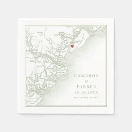 Hilton Head Insel SC Karte Elegante Sage Wedding Serviette
