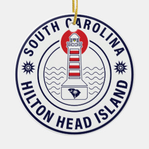Hilton Head Island Lighthouse Retro Sunset Keramik Ornament