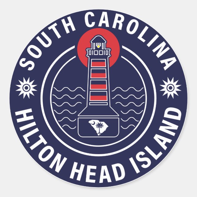 Hilton Head Island Lighthouse Retro Sunset Runder Aufkleber (Vorderseite)