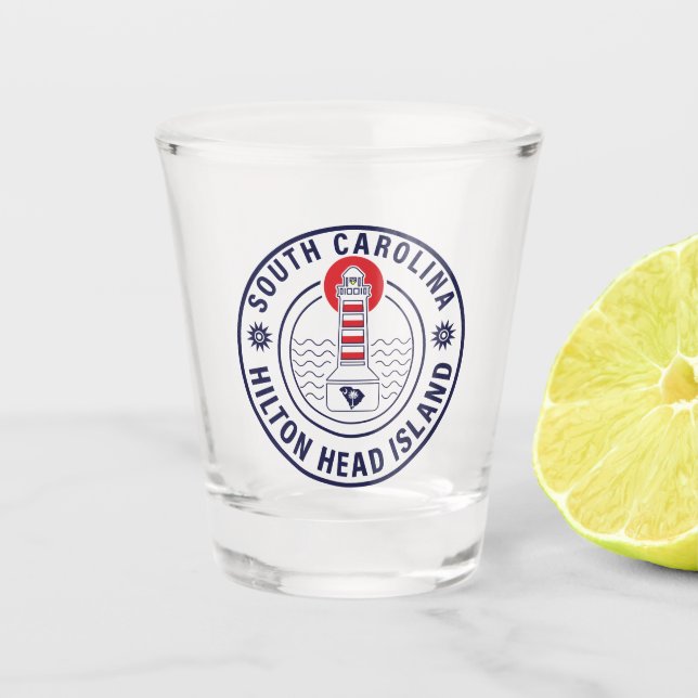 Hilton Head Island Lighthouse Retro Sunset Schnapsglas (Vorderseite)