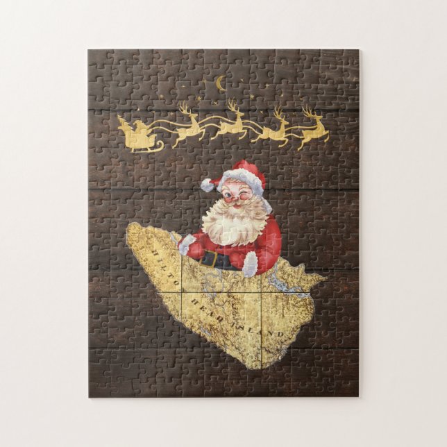 Hilton Head Island Map mit Santa und Reindeer (Vertikal)