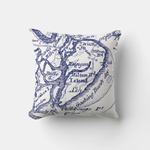Hilton Head Island SC Vintag Map Navy Blue Kissen