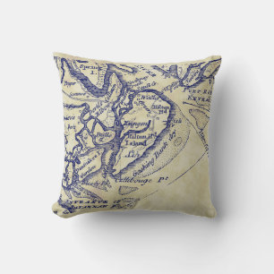 Hilton Head Island SC Vintag Map Navy Blue Tee St Kissen
