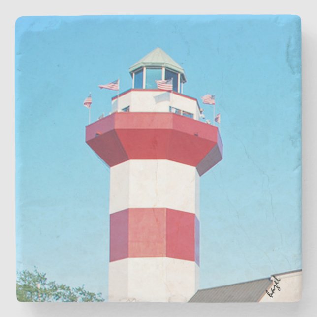 Hilton- Head Islandleuchtturm-Untersetzer Steinuntersetzer (Vorderseite)