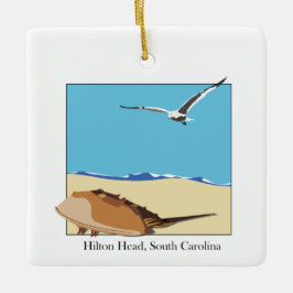Hilton Head, SC Horseshoe Crab Seagull Beach Keramikornament