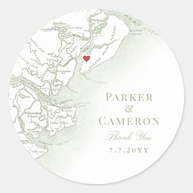 Hilton Head SC Karte Elegante Sage Gastgeschenk Ho Runder Aufkleber (Vorderseite)