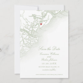 Hilton Head SC Map Sage Green Elegant Wedding Save The Date