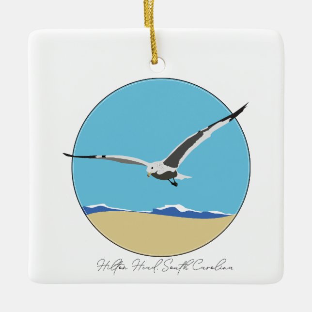 Hilton Head, South Carolina Sea Gull am Strand Keramikornament (Vorderseite)