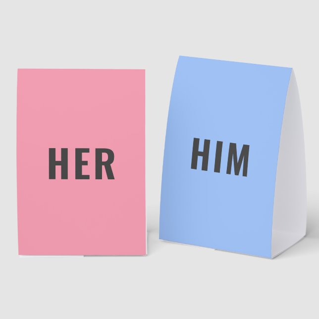 Him or Her? Game | Wedding Party Fun Games Tischaufsteller (Vorder-/Rückseite)