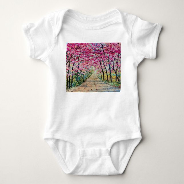 Himalaya Cherry Roadside Wasserfarbenwelt Baby Strampler (Vorderseite)