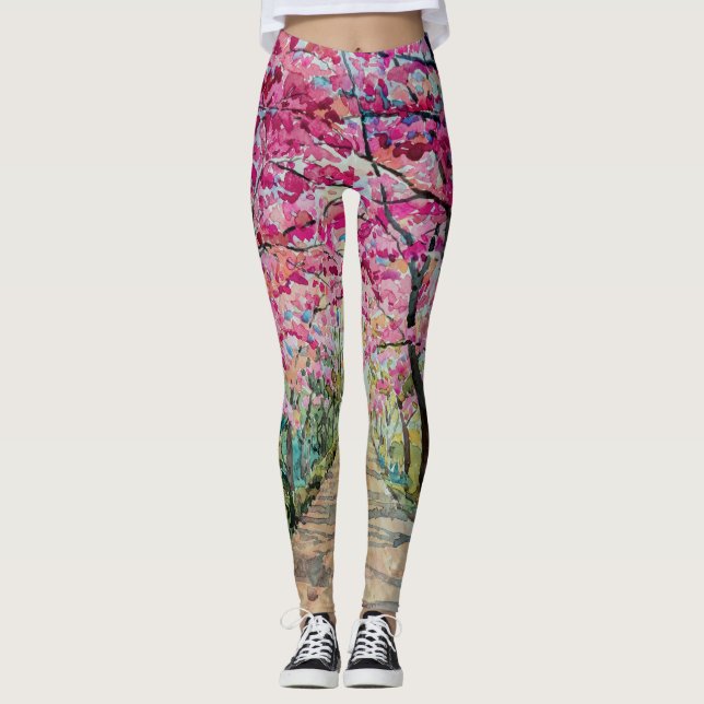 Himalaya Cherry Roadside Wasserfarbenwelt Leggings (Vorderseite)