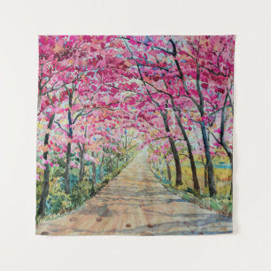 Himalaya Cherry Roadside Wasserfarbenwelt Wandteppich