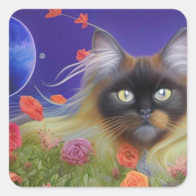 Himalaya-Katze im Garten Quadratischer Aufkleber (Vorderseite)
