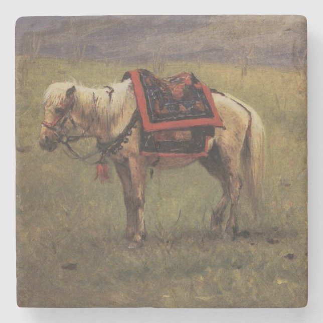 Himalayan Pony (Kleines Pferd) (Vasily Vereshchagi Steinuntersetzer (Vorderseite)