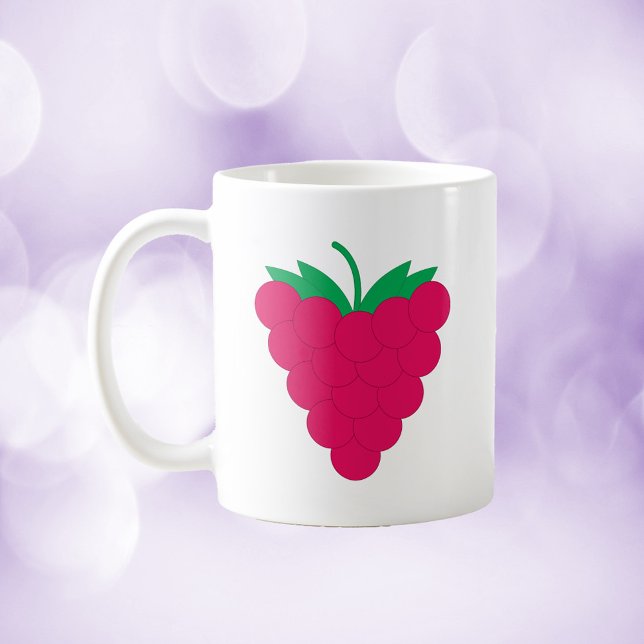 Himbeer-Frucht Rosa Kaffeetasse (A mug with a graphic of a pink raspberry with a stem.)