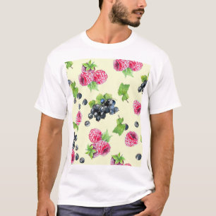 Himbeer-, Johannisbeer-Wasserfarbmuster T-Shirt