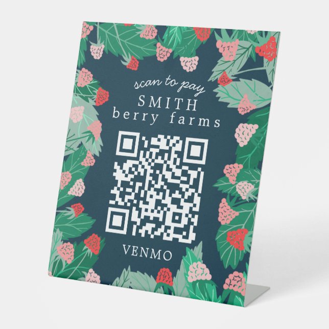 Himbeer-Patch SCAN TO PAY CUSTOM QR-Code  Sockelschild (Vorderseite)