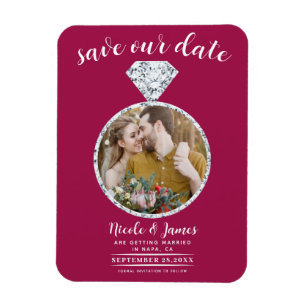Himbeer-Rosa-Diamantring Bling Save-the-Date Magnet