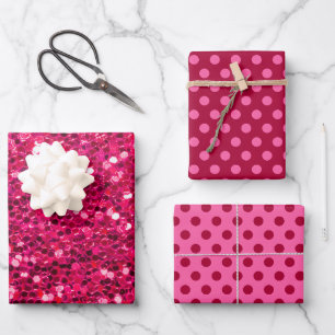 Himbeer-Rosa-Glitzer-Pailletten-Metallisch-Weihnac Geschenkpapier Set