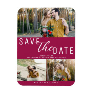 Himbeer-Rosa Save-the-Date-Hochzeit 3 Fotos Magnet