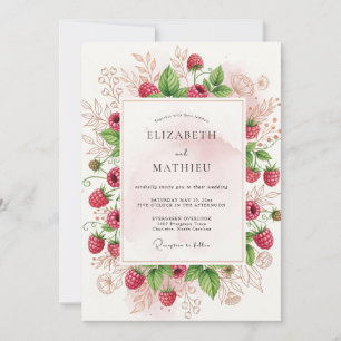Himbeer-Rosa-Üppiger-Obstgarten-Hochzeit Einladung