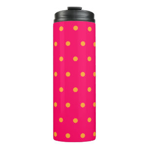 Himbeer- und orangefarbene Polka-Punkte Thermosbecher