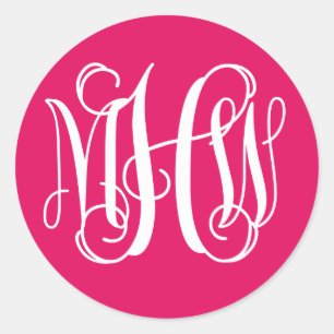 Himbeer Weiße Preppy Rebe Schrift Monogramm DIY Hi Runder Aufkleber