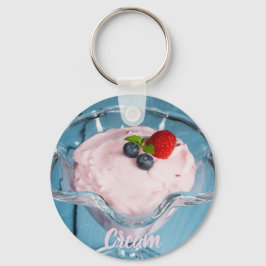 Himbeercreme Nachtisch mit Minze und Fruchtsaft Schlüsselanhänger