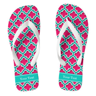 Himbeere, Aquamarin marokkanisch #5DS Monogramm fü Flip Flops