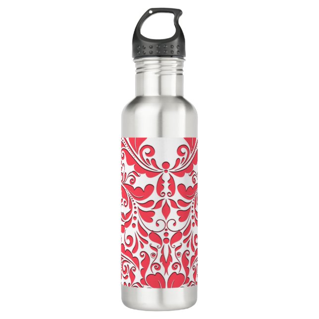 Himbeere aus Himbeere und weißen Damast Herz Edelstahlflasche (Vorderseite)