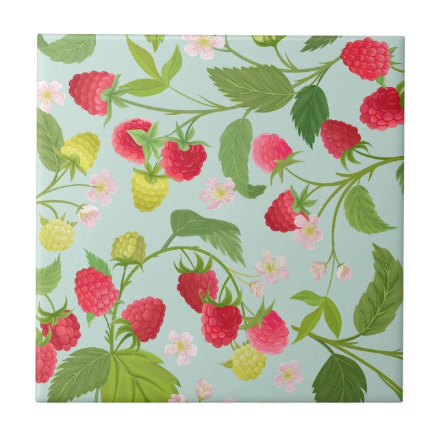 Himbeere Früchte, Blätter und Blume Fliese (Vorderseite)