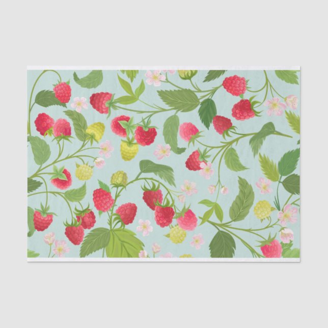 Himbeere Früchte, Blätter und Blume Seidenpapier (Vorderseite)