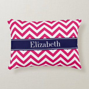 Himbeere Lg Chevron Marineblau Name Monogramm Zierkissen