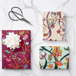Himbeere, Minze und Creme-Boho-Muster Geschenkpapier Set