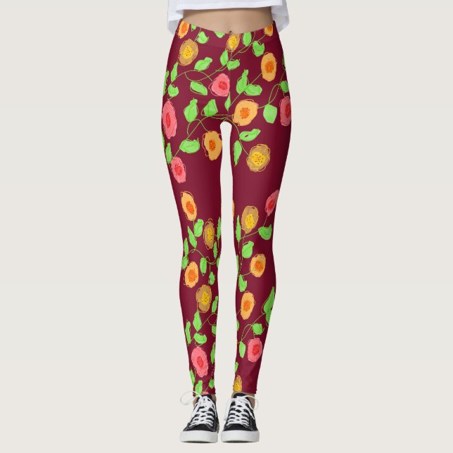 Himbeere mit Blumenbeere Leggings (Vorderseite)