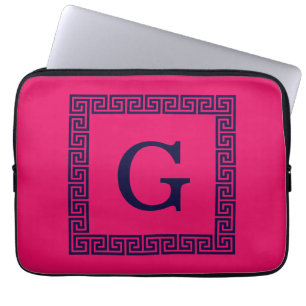 Himbeere, Navy Blue Griechischer Schlüssel #1 Gera Laptopschutzhülle