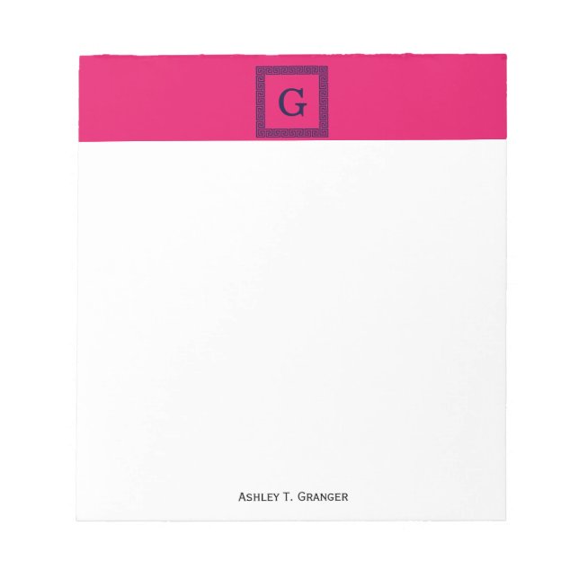 Himbeere, Navy Blue Griechischer Schlüssel #1 Gera Notizblock (Vorderseite)