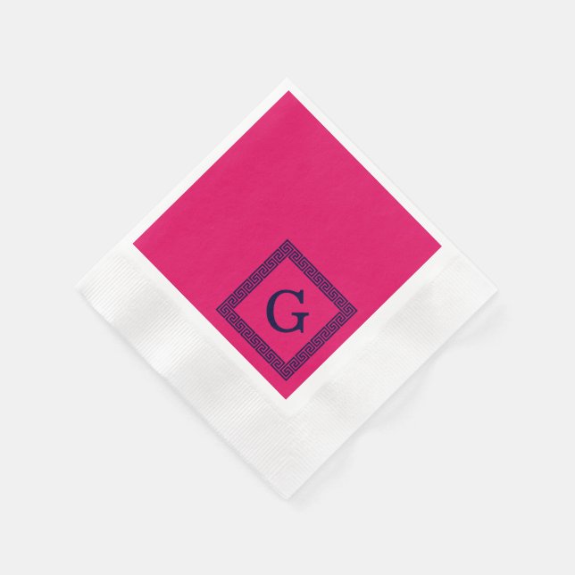 Himbeere, Navy Blue Griechischer Schlüssel #1 Gera Serviette (Ecke)