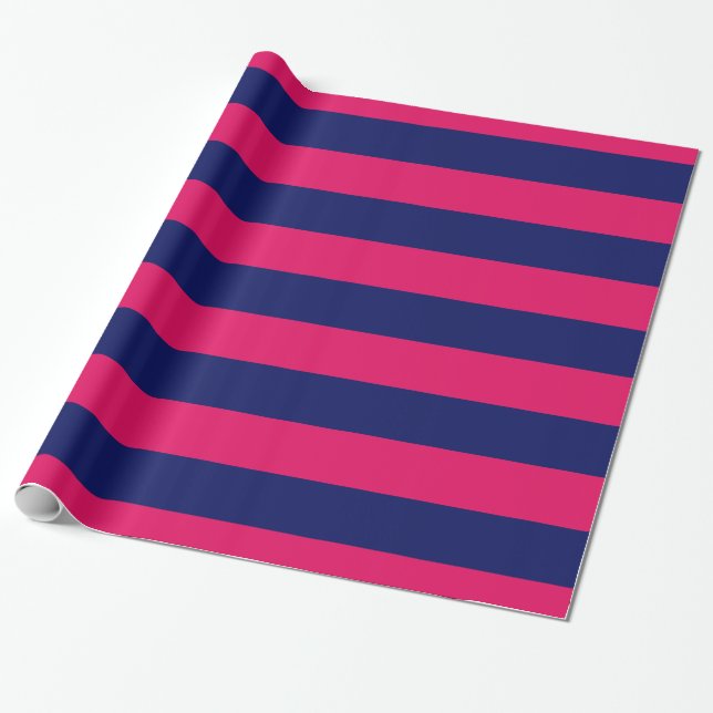 Himbeere, Navy Blue XL Stripes Muster V Geschenkpapier (Ungerollt)
