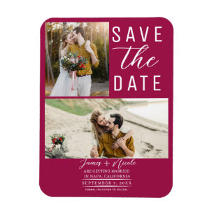 Himbeere Pink 2 Fotos Save the Date Hochzeit Magnet